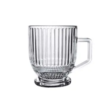 160ML Wholesale Vertical Striped Handle Glass Cup Classic Tumbler Drinking Glass with Transparent...