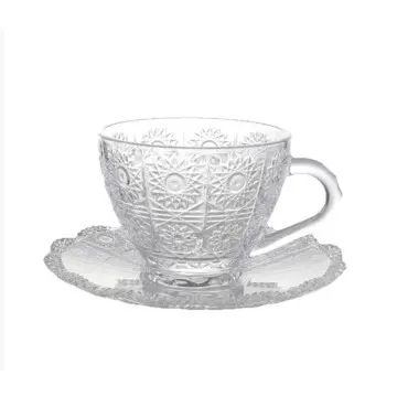210ML Wholesale Sunflower Glass Coffee Mugs Cups and Saucer Set Household Water Glasses Cup and T...