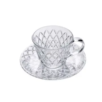 200ML Wholesale Heat-resistant Clear Tumbler Glass Coffee Mugs Cups and Saucer Set Household Wate...