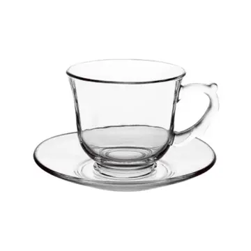 210ml Wholesale Cup and Saucer Set for Tea Coffee Drinking Modern Transparent Glass Milk Cereal Breakfast Glass Cup