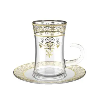 110ml Hot Selling Gold Pattern Turkish Style Luxury Painted Glass Tea Cups Set Glass Coffee Cup M...